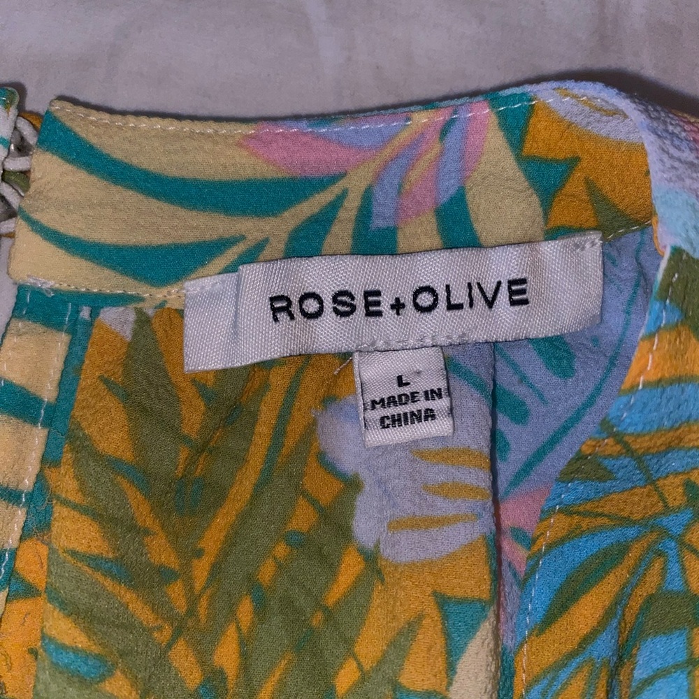 Rose & Olive Teal Tropical Print Tank Top with Yellow & Pink Leaves - Picture 7 of 11